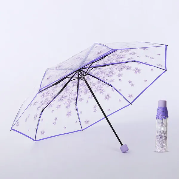 Custom LOGO Clear Umbrella Transparent Flowers Design Folding Umbrella