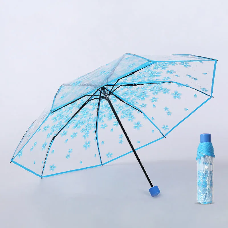 Custom LOGO Clear Umbrella Transparent Flowers Design Folding Umbrella