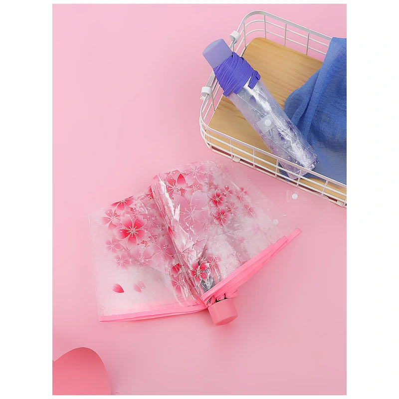 Custom LOGO Clear Umbrella Transparent Flowers Design Folding Umbrella