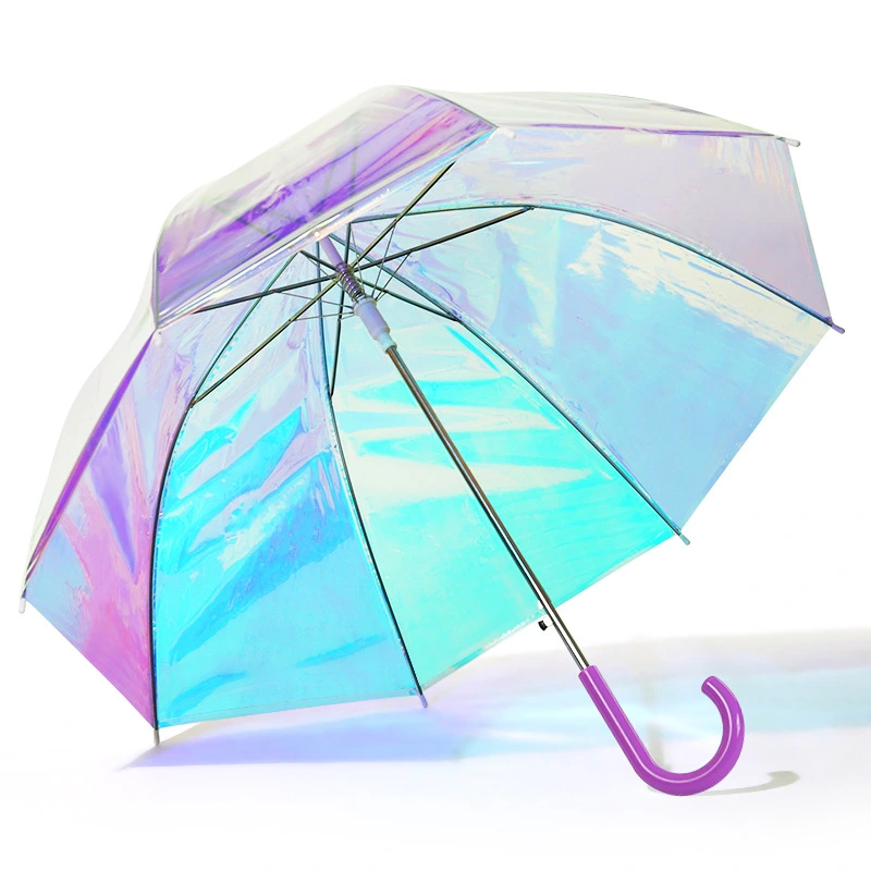 Holographic Iridescent Laser Reflective PVC Transparent Magic Umbrella