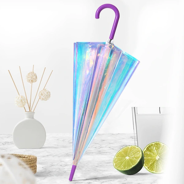 Holographic Iridescent Laser Reflective PVC Transparent Magic Umbrella
