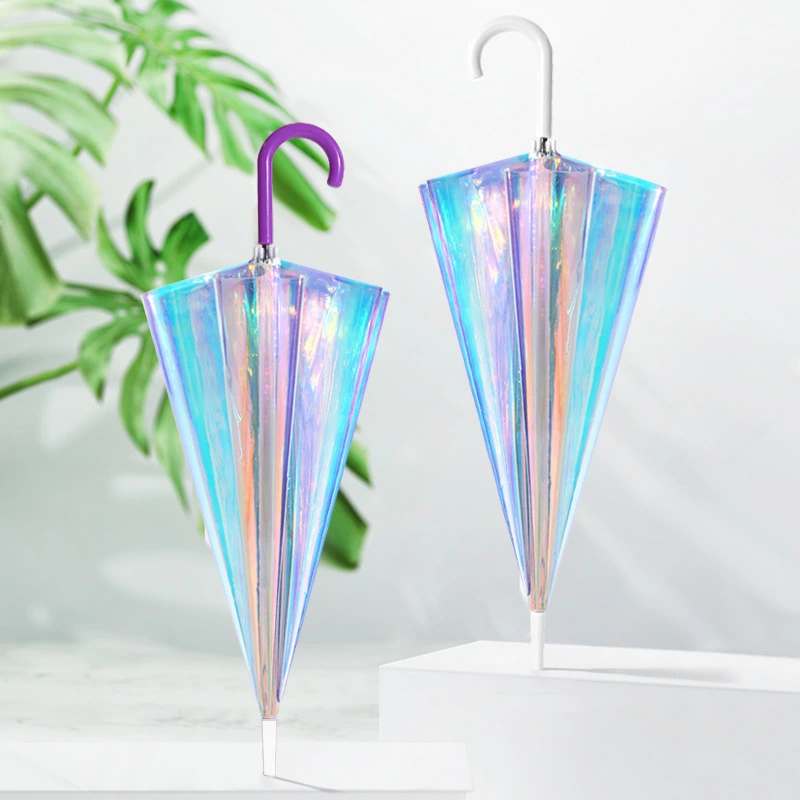 Holographic Iridescent Laser Reflective PVC Transparent Magic Umbrella