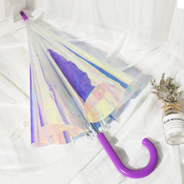 Holographic Iridescent Laser Reflective PVC Transparent Magic Umbrella