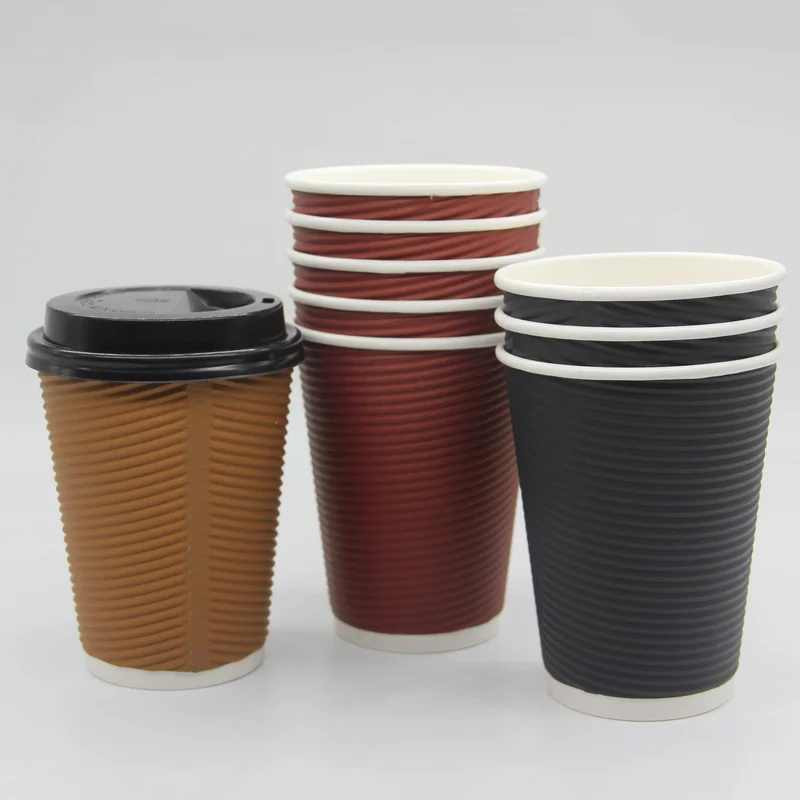 Ripple Double Wall Disposable Office Paper Coffee Cup with Lids