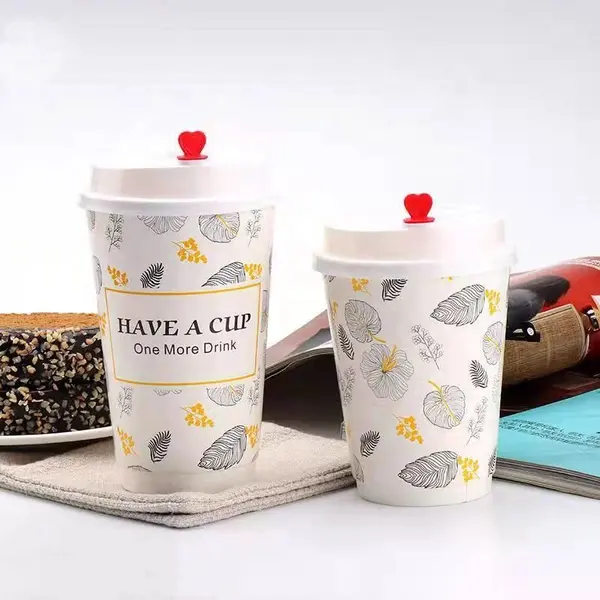 Custom Printed Eco Disposable Double Wall Paper Coffee Cups with Lid