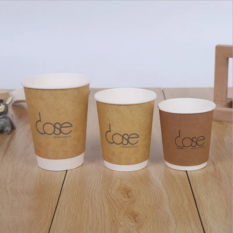Custom Printed Eco Disposable Double Wall Paper Coffee Cups with Lid