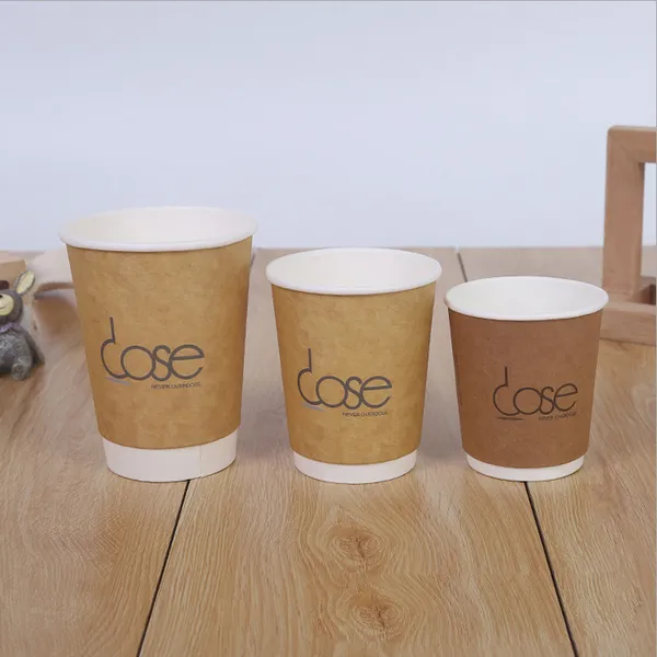 Custom Printed Eco Disposable Double Wall Paper Coffee Cups with Lid