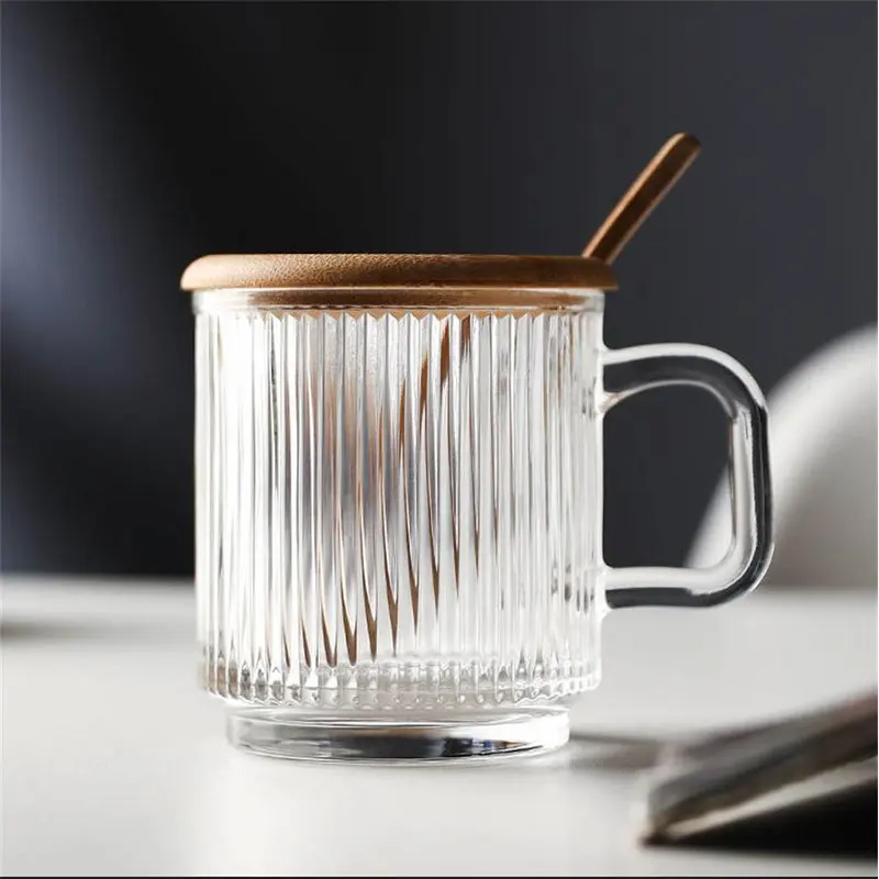 Custom Unique Colored Ripple Cup Glass Coffee Mug with Handle