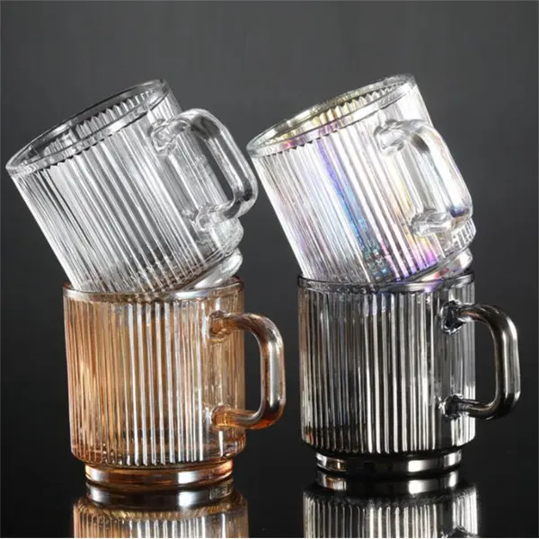 Custom Unique Colored Ripple Cup Glass Coffee Mug with Handle