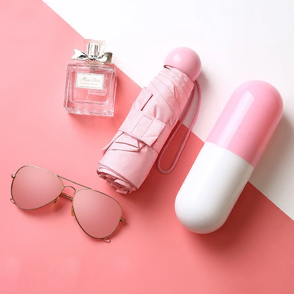 Mini Women Folding Rain Sunshade Umbrella Portable Pill Shape Umbrella