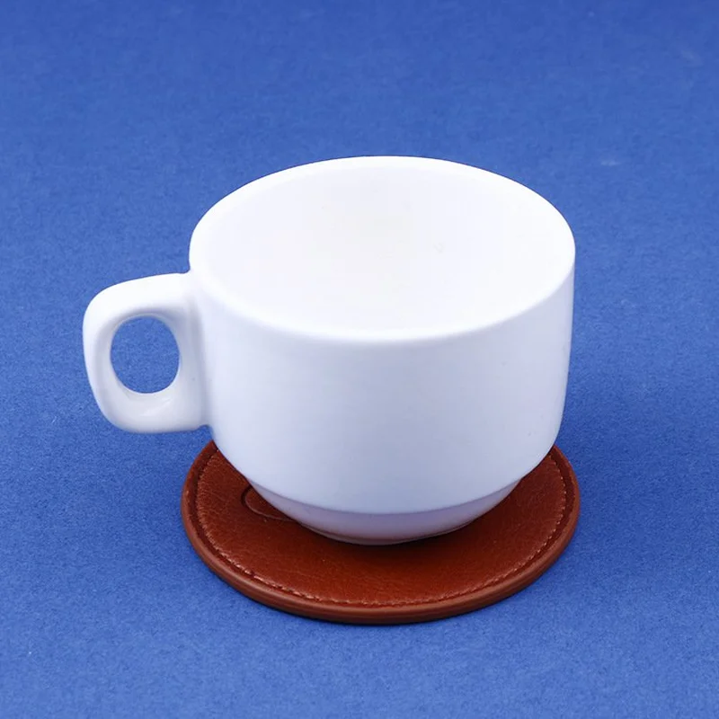 Promotional Custom Print Logo PU Leather Drink Coasters Cup Mat