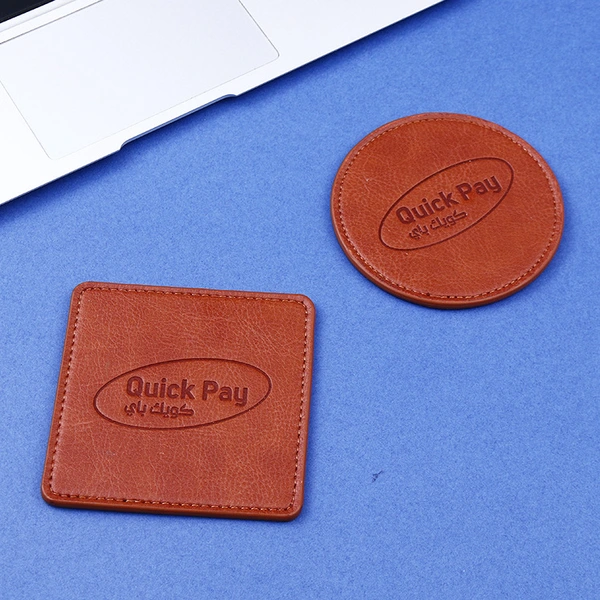 Promotional Custom Print Logo PU Leather Drink Coasters Cup Mat