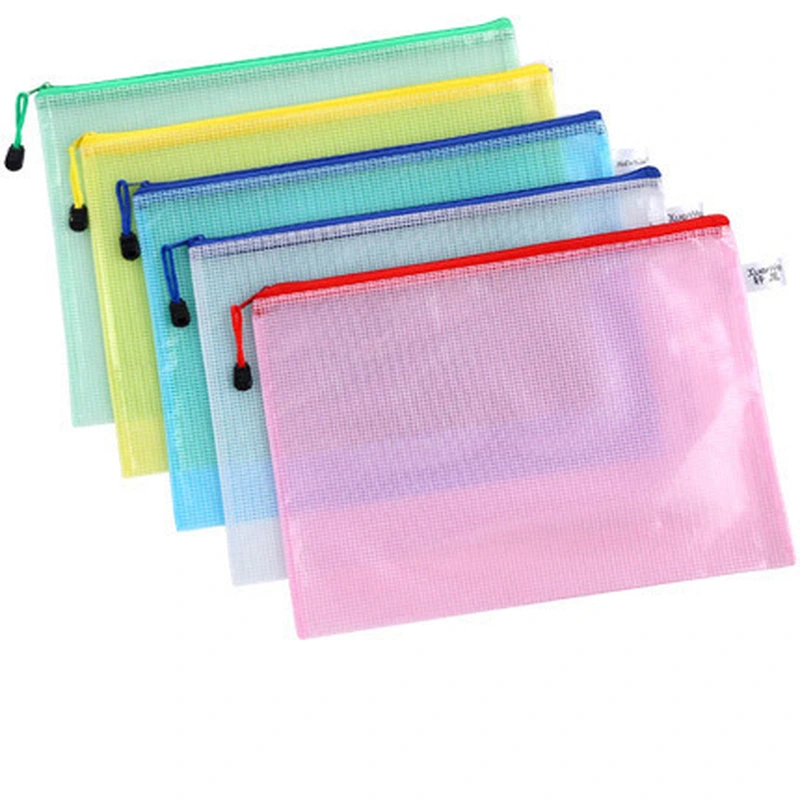 Thicken PVC Grid Zipper Bag School Office Waterproof Stationery Bag