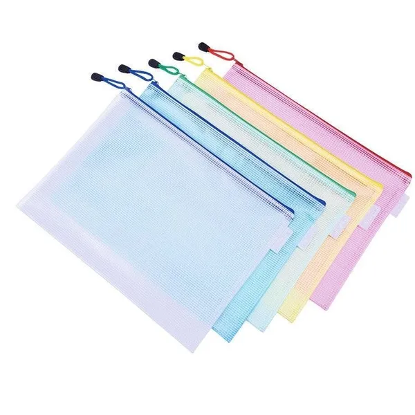Thicken PVC Grid Zipper Bag School Office Waterproof Stationery Bag