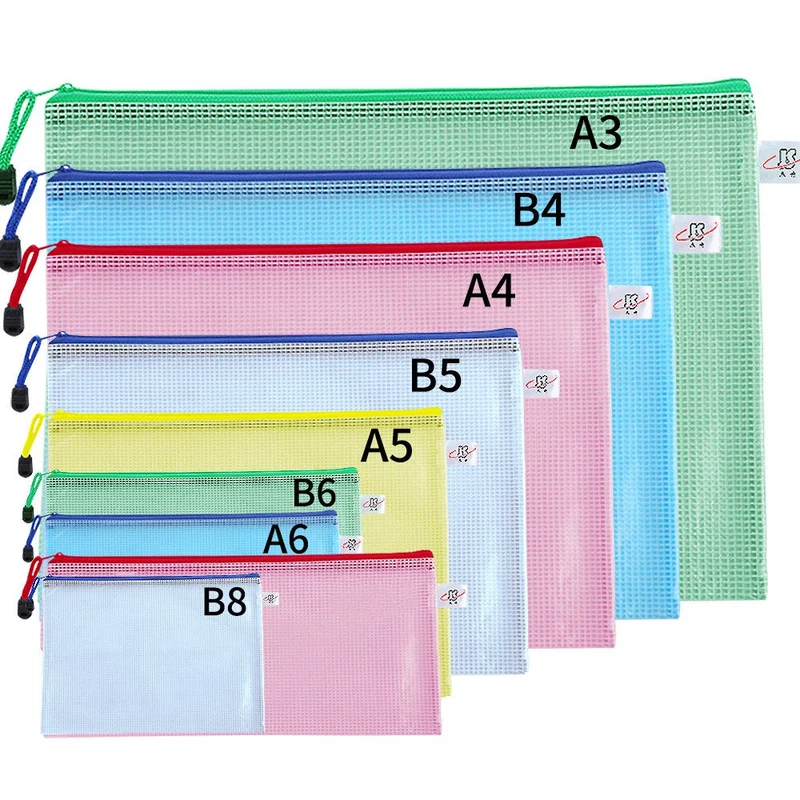 Thicken PVC Grid Zipper Bag School Office Waterproof Stationery Bag