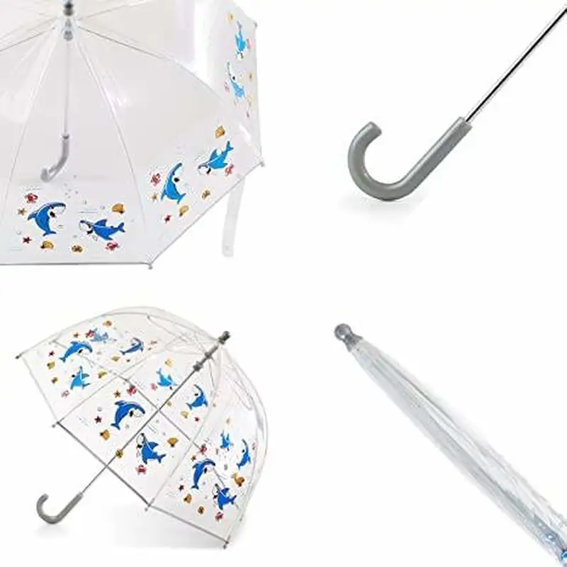 New Dome Transparent Children Kids Fashion Rain Sun Cartoon Umbrella