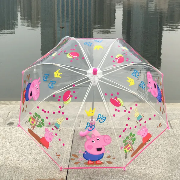 New Dome Transparent Children Kids Fashion Rain Sun Cartoon Umbrella