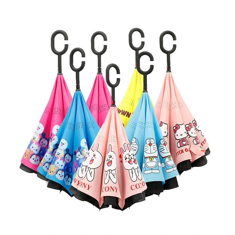 Auto Open Cute Cartoon Kids Reverse Umbrella