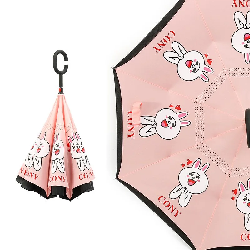 Auto Open Cute Cartoon Kids Reverse Umbrella