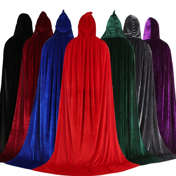 Adult Halloween Velvet Cloak Cape Hooded Witch Vampire Carnival Party