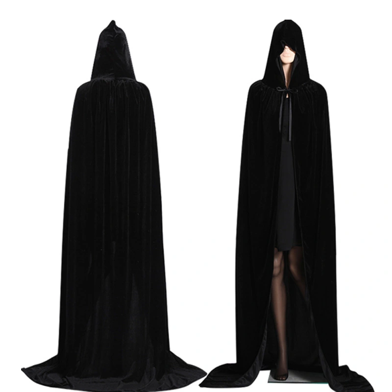 Adult Halloween Velvet Cloak Cape Hooded Witch Vampire Carnival Party