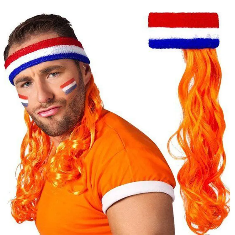 Custom Cheap Football Colorful Sports Fans Wigs with Sweatband