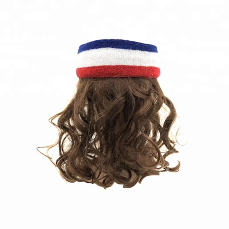 Custom Cheap Football Colorful Sports Fans Wigs with Sweatband