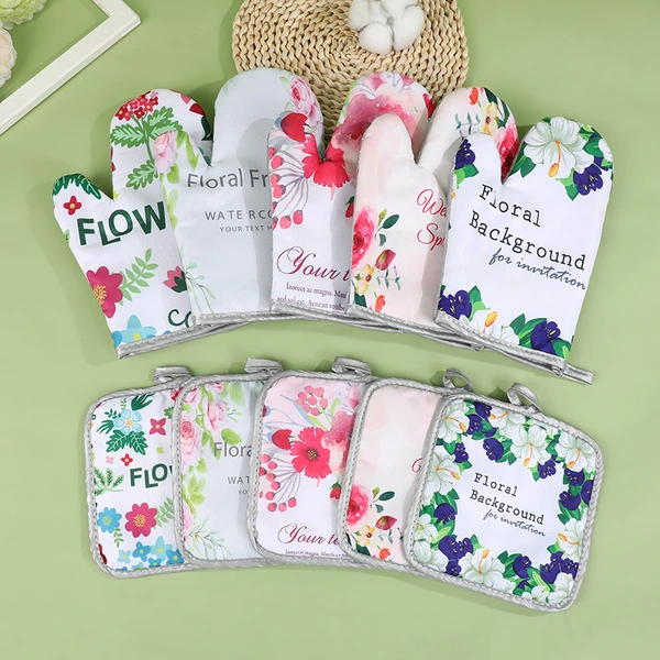 Kitchen Oven Gloves Set Mitts Heat Resistant Cooking Baking Gloves Set