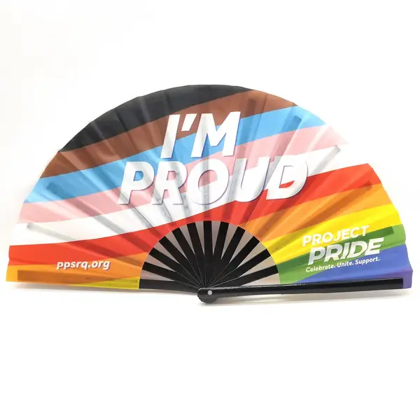 Custom Logo Printing Polyester Satin Bamboo Fan Rainbow Gay Pride Fan