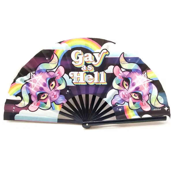 Custom Logo Printing Polyester Satin Bamboo Fan Rainbow Gay Pride Fan