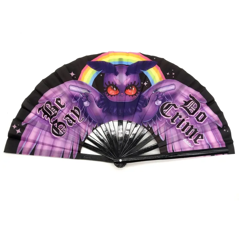 Custom Logo Printing Polyester Satin Bamboo Fan Rainbow Gay Pride Fan