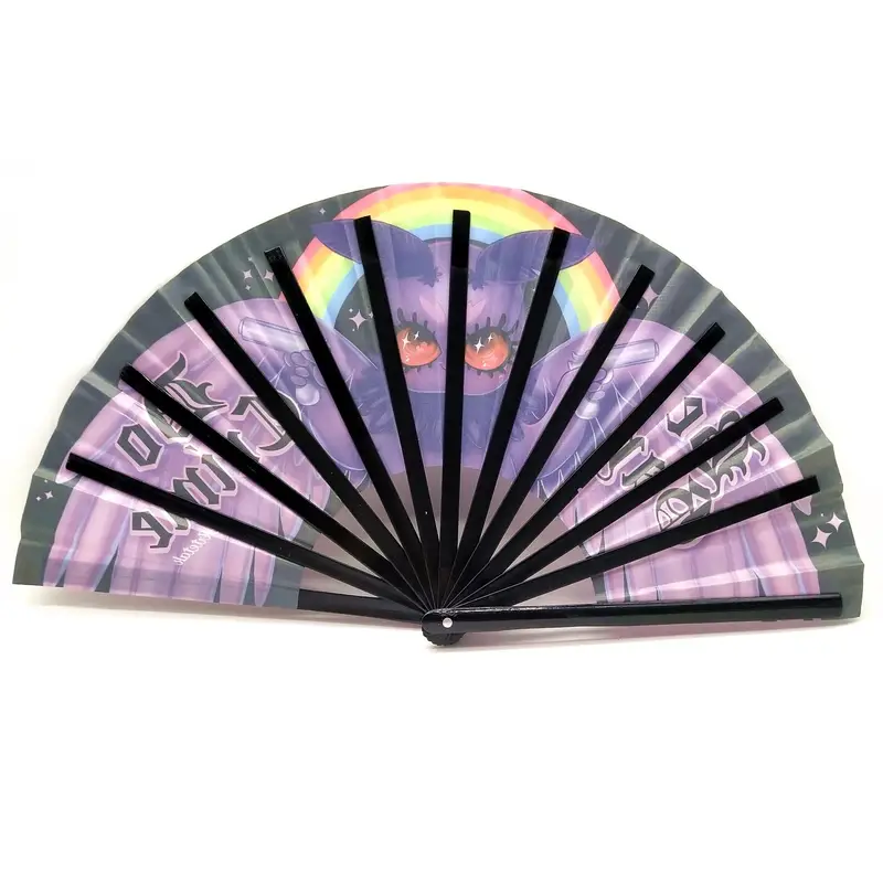 Custom Logo Printing Polyester Satin Bamboo Fan Rainbow Gay Pride Fan