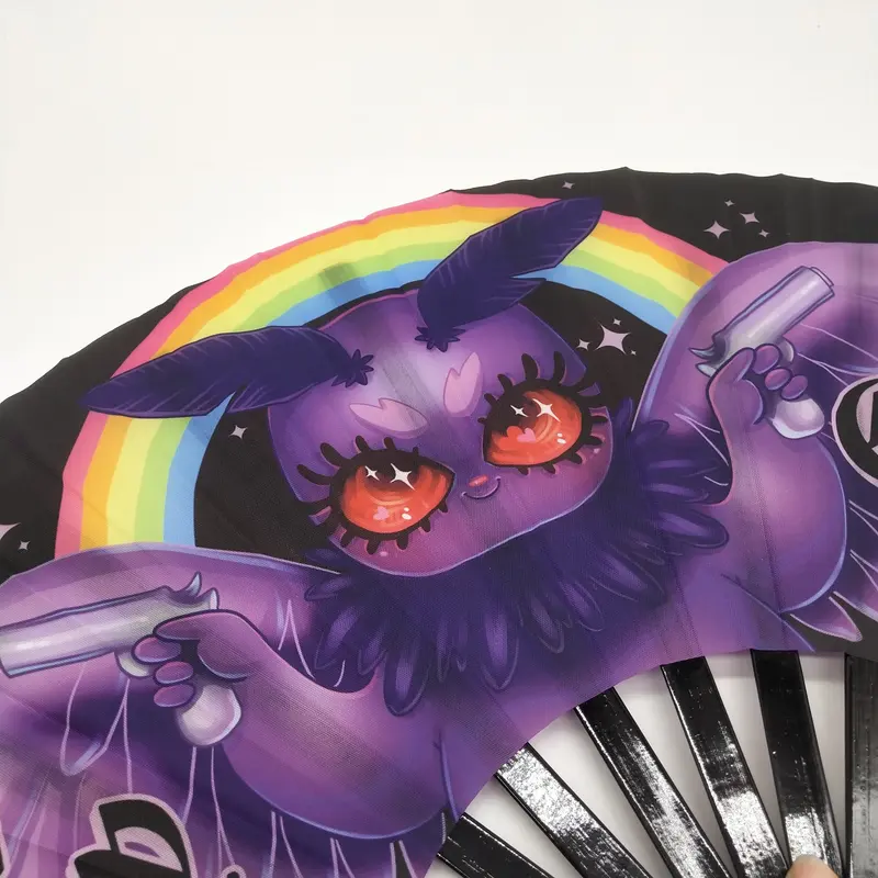 Custom Logo Printing Polyester Satin Bamboo Fan Rainbow Gay Pride Fan
