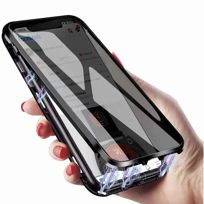 Anti Peeping Magnetic Double Sided Glass Protector Metal Bumper Case