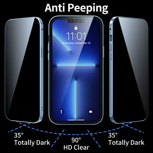 Anti Peeping Magnetic Double Sided Glass Protector Metal Bumper Case