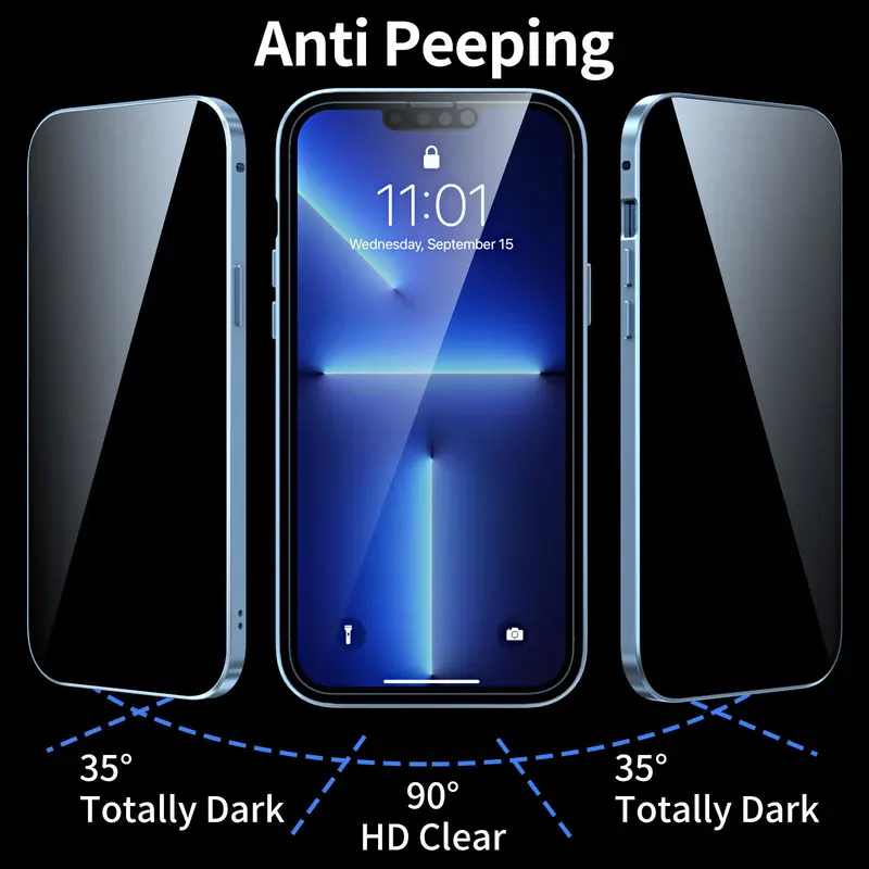 Anti Peeping Magnetic Double Sided Glass Protector Metal Bumper Case