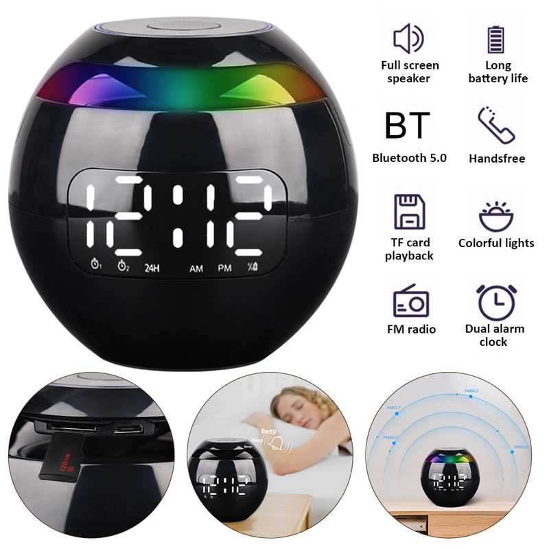 Digital Alarm Clock Night Light USB Wireless Bluetooth Speaker Clock