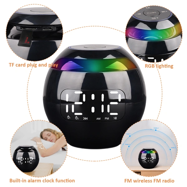 Digital Alarm Clock Night Light USB Wireless Bluetooth Speaker Clock