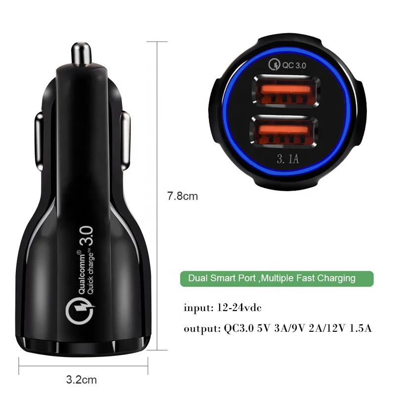 Portable Universal Fast Charge Dual Usb Car Charger For Mobile Phone