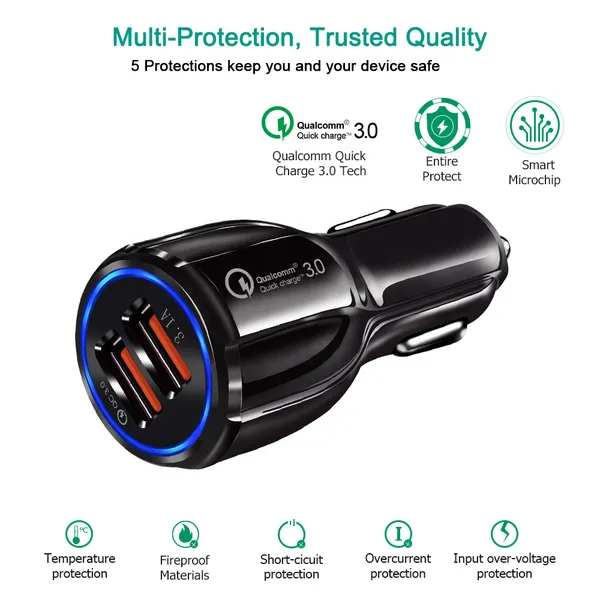 Portable Universal Fast Charge Dual Usb Car Charger For Mobile Phone