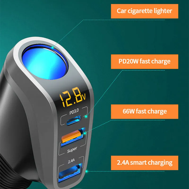 12/24V 188W Multifunctional Fast Car Charger With Cigarette Lighter