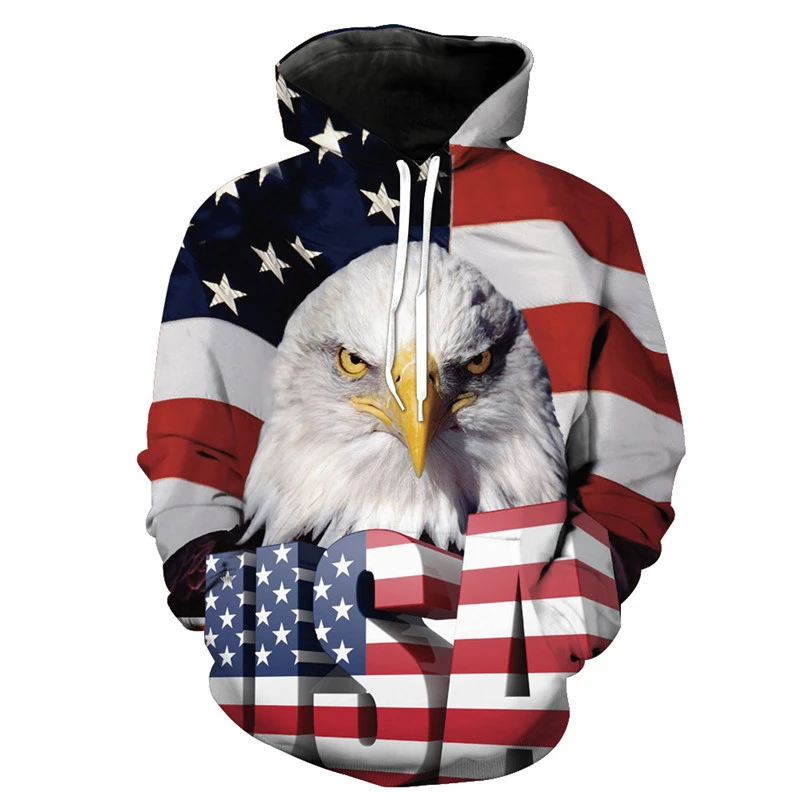 Custom 3D Print USA Flag Bald Eagle Pullover Hoodies