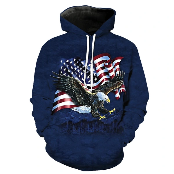 Custom 3D Print USA Flag Bald Eagle Pullover Hoodies