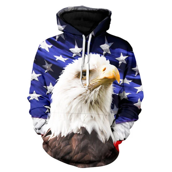 Custom 3D Print USA Flag Bald Eagle Pullover Hoodies