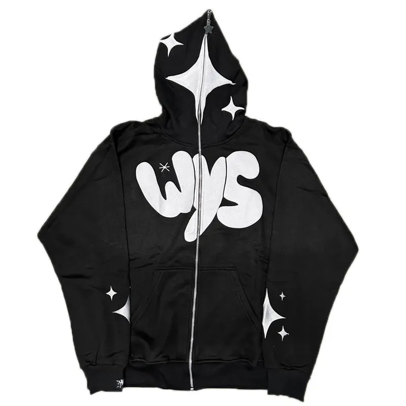 Custom Logo Printed Oversize Puff Print Hoodie Y2K Full Zip Up Hoodie