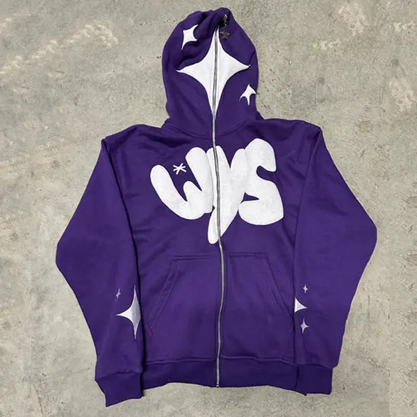 Custom Logo Printed Oversize Puff Print Hoodie Y2K Full Zip Up Hoodie