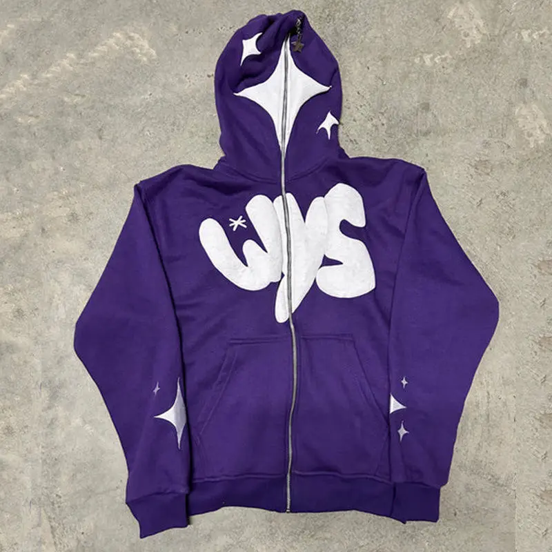 Custom Logo Printed Oversize Puff Print Hoodie Y2K Full Zip Up Hoodie