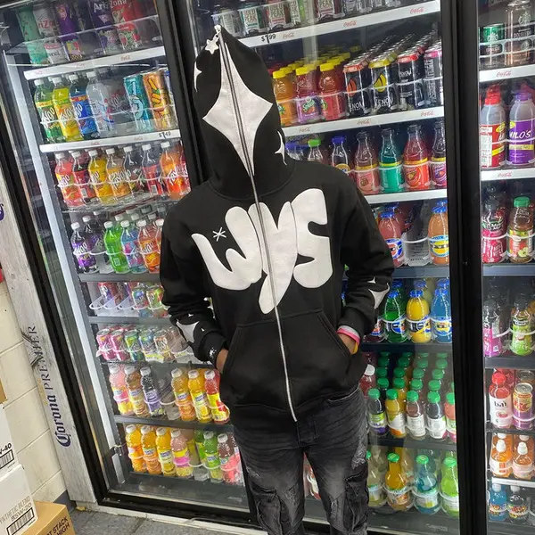 Custom Logo Printed Oversize Puff Print Hoodie Y2K Full Zip Up Hoodie