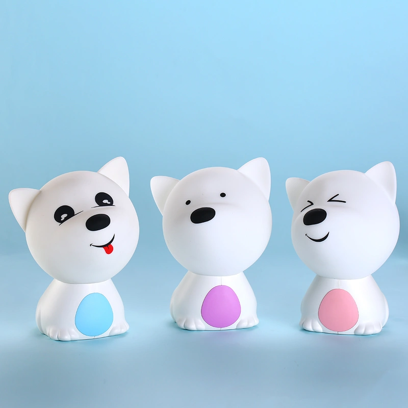 كلب لطيف على شكل مصباح ضوء ليلي من هلام السيليكا بجانب مصباح الطفل 