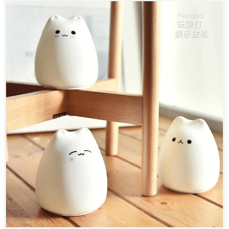 linda lámpara de gato niños llevó la lámpara de dibujos animados de luz de noche con batería aaa 